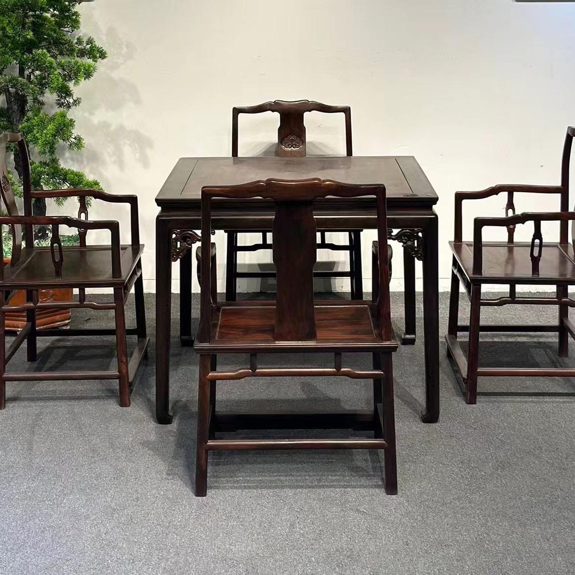 老挝大红酸枝圈椅四方桌红木围椅交趾黄檀太师椅休闲棋牌桌餐桌