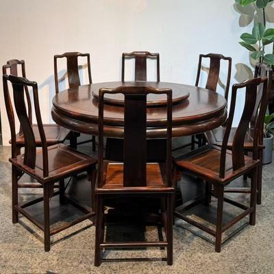 国标红木家具大红酸枝餐桌交趾黄檀圆桌中式简约饭桌餐桌椅组合