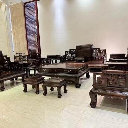 红木沙发交趾黄檀卷书沙发组合大红酸枝新中式古典客厅实木家具