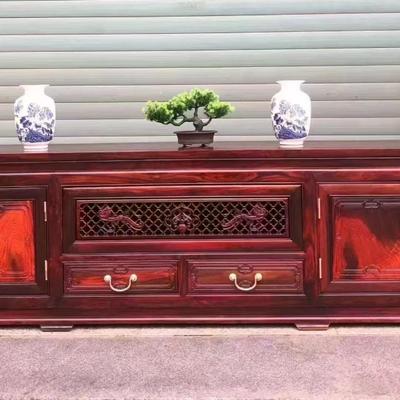 国标红木家具大红酸枝电视柜交趾黄檀客厅地柜中式雕花荷韵储物柜