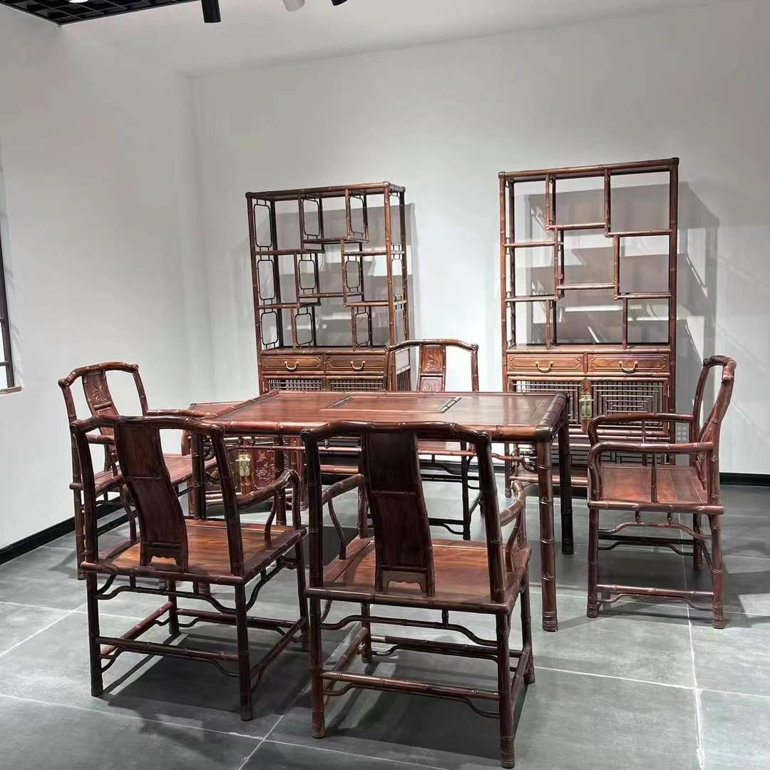 红木家具 老挝大红酸枝泡茶桌 交趾黄檀茶几 实木中式桌椅六件套