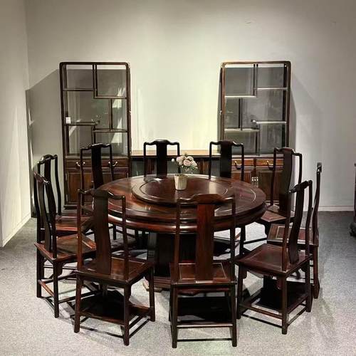 交趾黄檀中式全实木餐桌椅客厅奢华别墅家用方桌大红酸枝复古家具