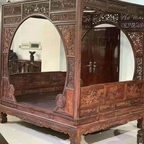 实木双人床交趾黄檀踏步雕花架子床红木家具大红酸枝中式古典床