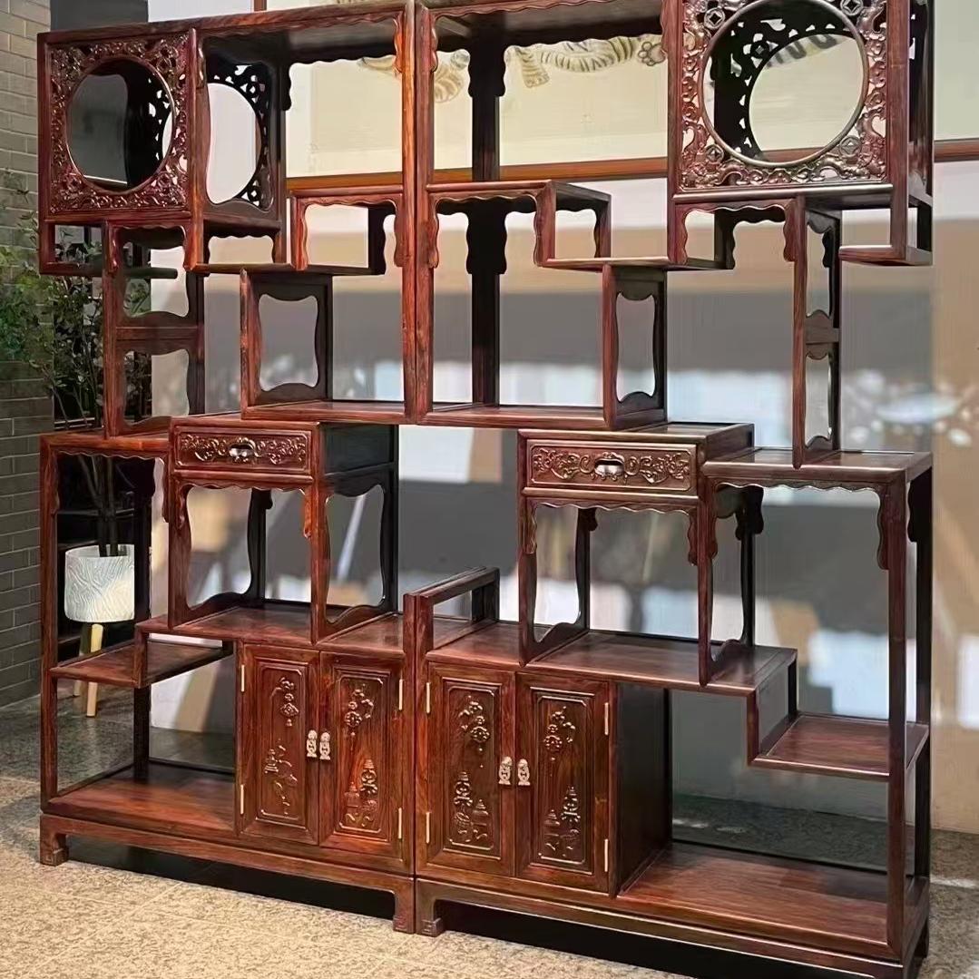 大红酸枝博古架实木中式多宝阁置物架茶壶茶具架子展示架收纳架