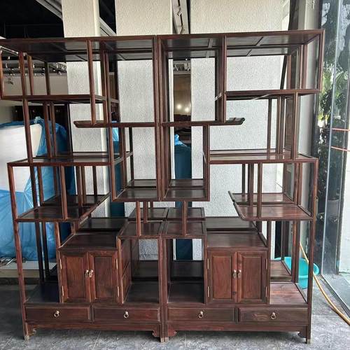 博古架中式实木置物架仿古展示柜多宝阁老挝大红酸枝客厅隔断收纳
