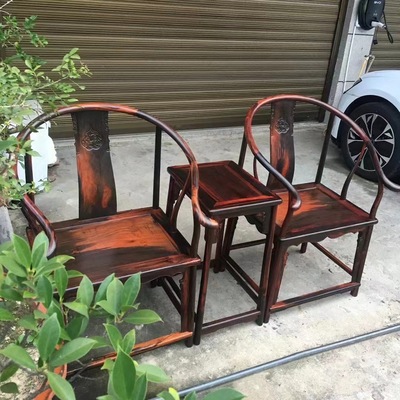 红木家具老挝大红酸枝椅子皇宫椅三件套仿古交趾黄檀圈椅客厅中式