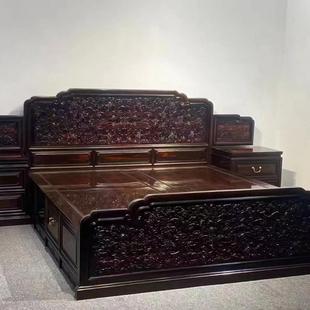 红木家具大红酸枝高低床中式母子床交趾黄檀花鸟红木床明清家具