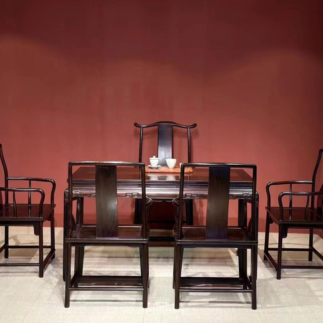 名贵红木家具老挝大红酸枝泡茶桌椅六件套组合实木办公客厅茶艺桌