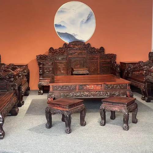 明清家具老挝大红酸枝故宫同款大沙发19件套交趾黄檀别墅客厅收藏