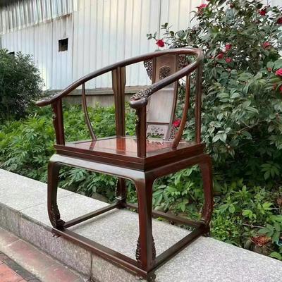 明式红木家具老挝大红酸枝安思远圈椅交趾黄檀中式实木主人椅雕花