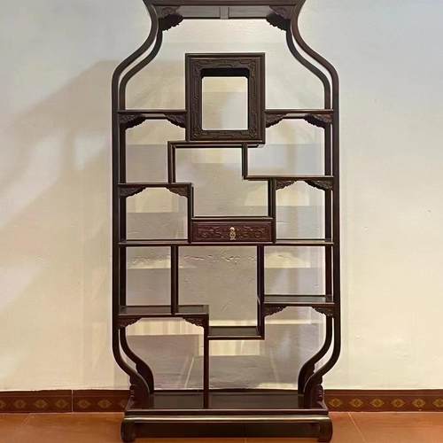 老挝大红酸枝博古架实木多宝阁茶叶展示柜置物架客厅隔断红木家具