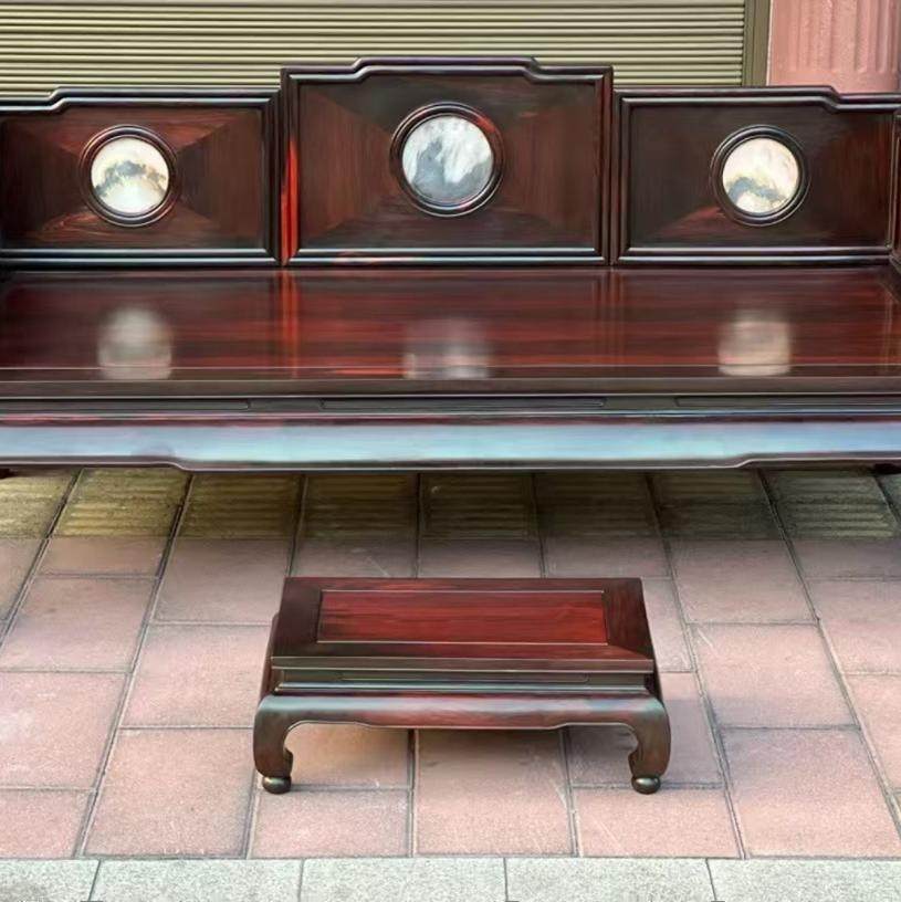 红木家具老挝大红酸枝镶嵌云石罗汉床交趾黄檀客厅卧榻