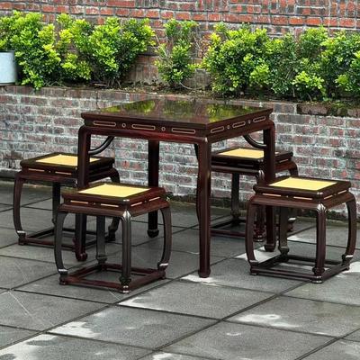 方桌红木矮方桌老挝大红酸枝木餐桌休闲阳台饭桌实木八仙桌黑飘红