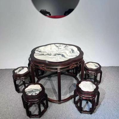 大红酸枝红木圆桌休闲桌餐桌奢华型组合仿古中式实木品质餐厅客厅