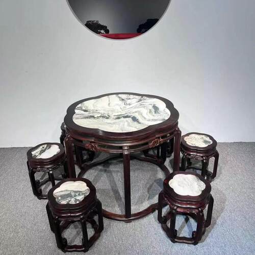 大红酸枝红木圆桌休闲桌餐桌奢华型组合仿古中式实木品质餐厅客厅