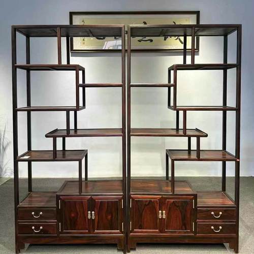 老挝大红酸枝木交趾黄檀新中式博古架玄关柜客厅组合办公室玻璃柜