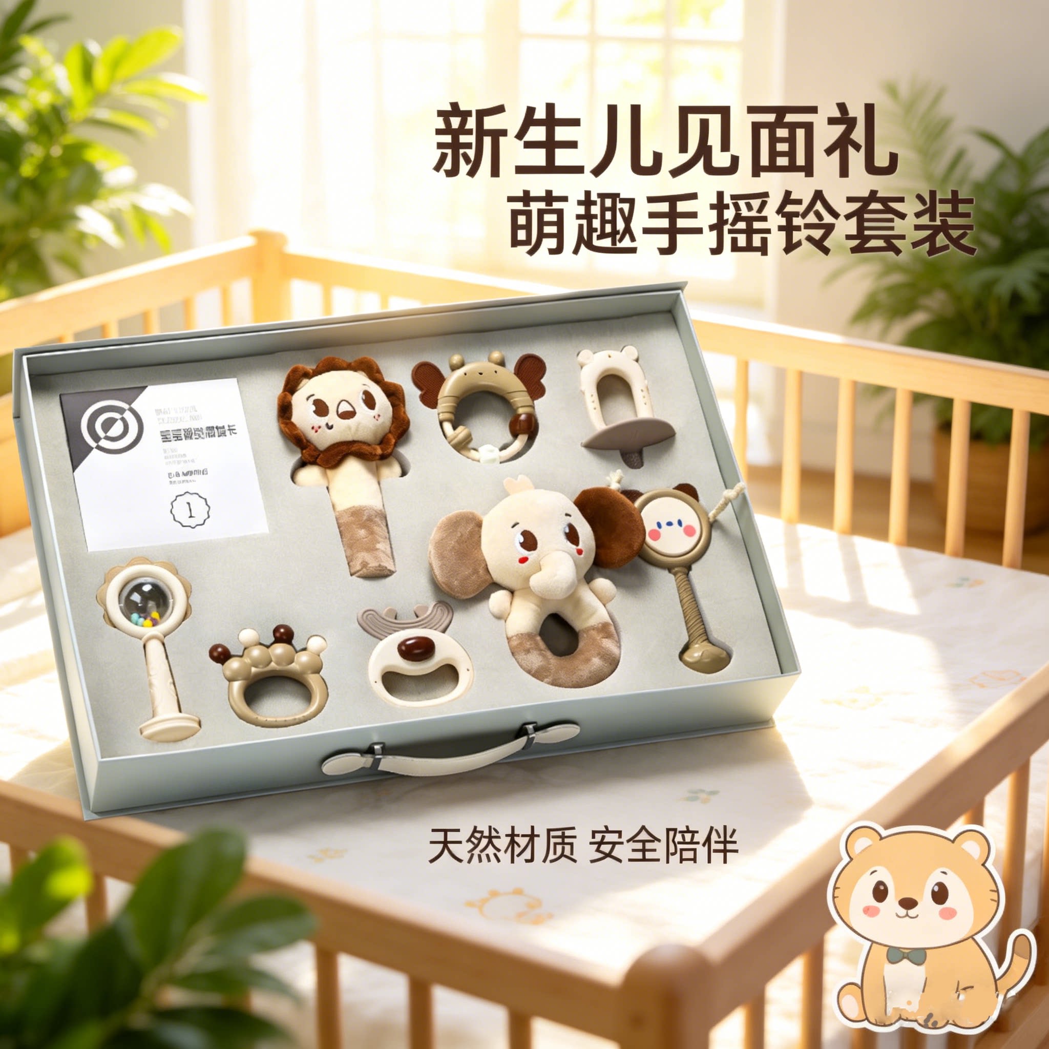 德国婴儿玩具新生儿见面礼盒礼物套装满月女宝宝幼0-1岁手摇铃