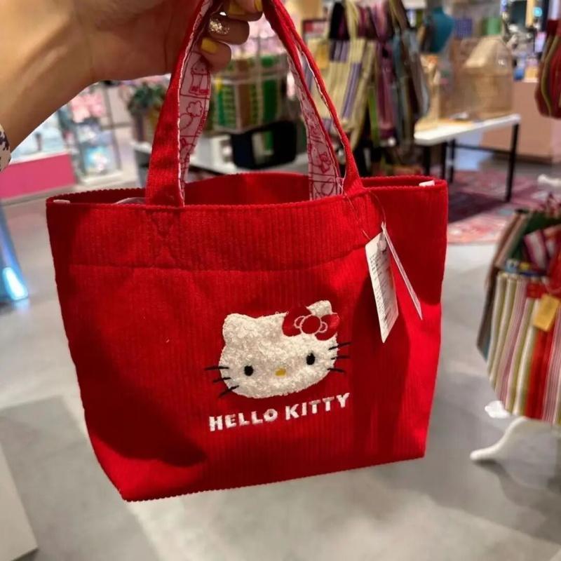 HelloKitty可爱手提包灯芯绒单肩心小托特包外出便当包HR