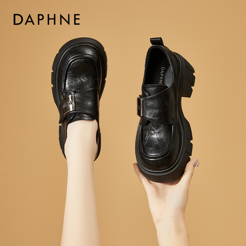 加绒粗跟单鞋达芙妮乐福鞋英伦风