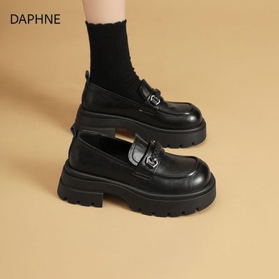 达芙妮女鞋2026春季新款百搭英伦风黑色小皮鞋复古厚底增高乐福鞋