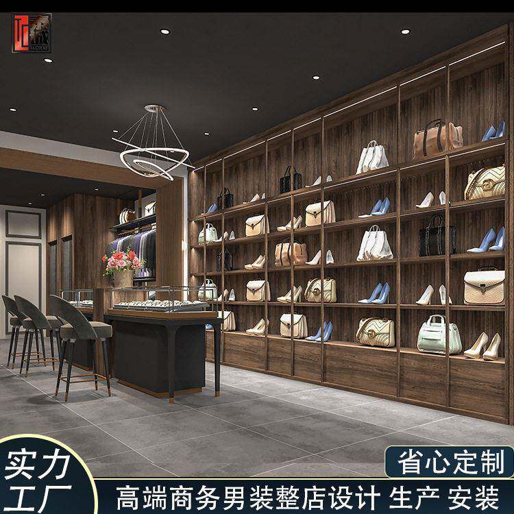 品牌集合店女士包包展示柜带灯木纹旅行箱包陈列道具跟鞋展柜