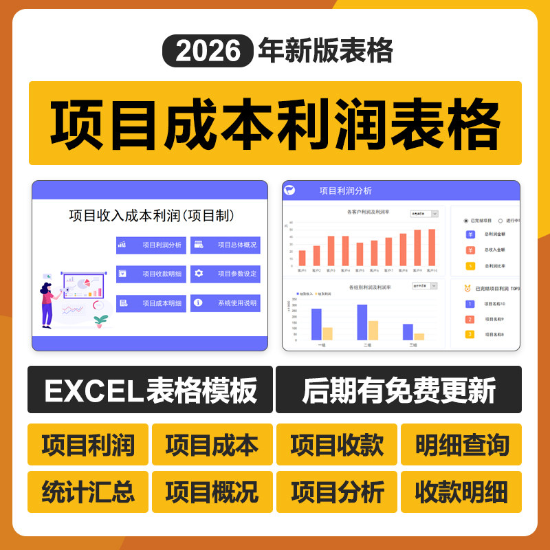 2026多项目成本利润管理excel表格系统收款费用支出台账登记模板图片