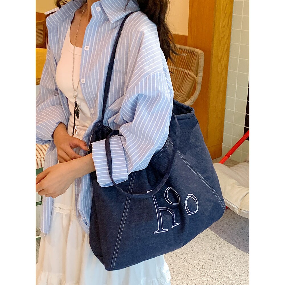 夏季新款多巴胺包牛仔布托特包包女大学生小清新百搭小仙女单肩包