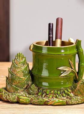 书房复古怀旧竹竹高升笔筒摆件老板办公室装饰品送领导老师礼物品