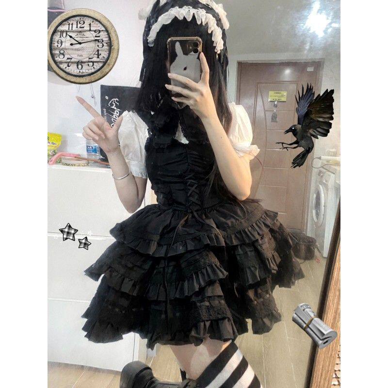 胖MM200斤特大码lolita纯欲风辣妹泡泡袖衬衣蕾丝吊带裙套装裙女