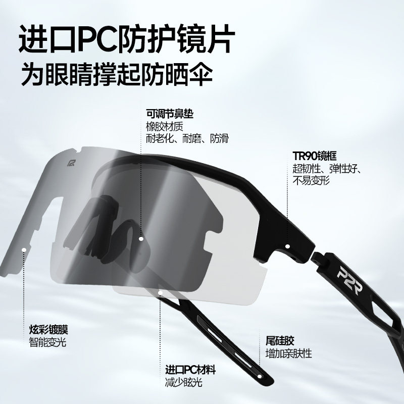 P2R骑行眼镜G20变色日夜两用自行车公路车防风可卡近视框镜女男款图片