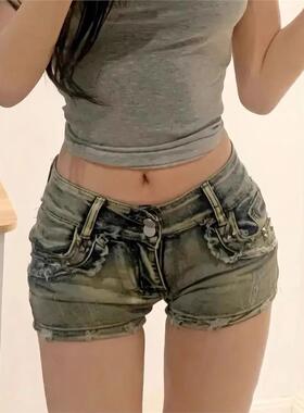 显瘦显高辣妹夏季低腰提臀牛仔超短裤女修身百搭美式高街阔腿热裤