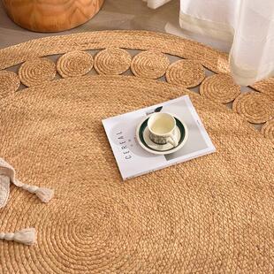 水芦苇手工藤编草垫卧室圆形地毯床边毯客厅茶几地垫进门垫装饰
