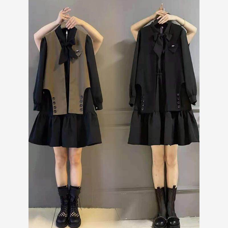 胖姐姐2025秋季新加码女装腹部覆盖瘦身西装背心连衣裙时尚两件套