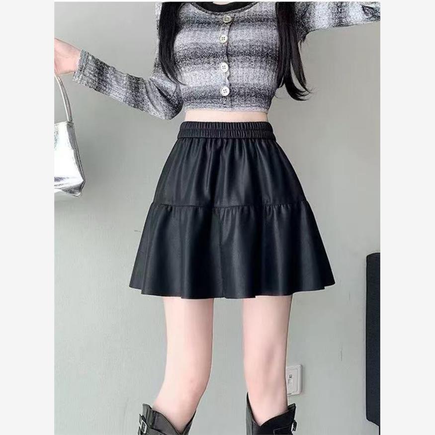 大码女装2025新款黑色pu皮辣妹半身短裙女秋冬高腰显瘦包臀a字裙