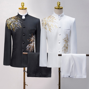中山装男士成人演出服合唱团表演主持套装中国风唐装中青年舞台装