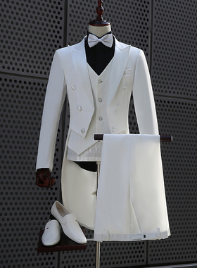 2024年男士白色燕尾服修身表演礼服套装团队艺考大合唱舞台演出服