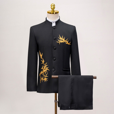 中山装立领演出服贴花青年男礼服