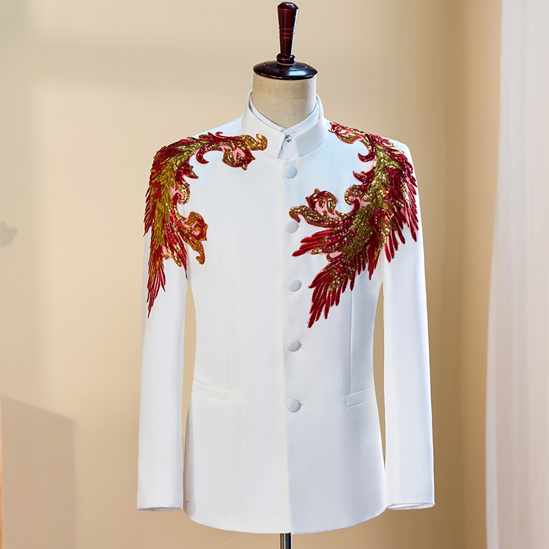 白色立领中山装舞台大合唱表演服