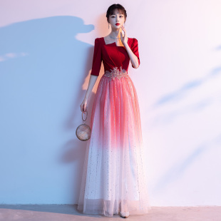 大合唱团演出服女长裙新款 晚礼服 成人独唱现代中老年红歌指挥修身