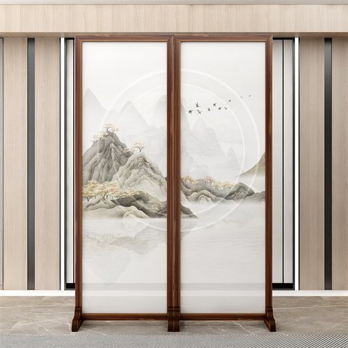 木屏风隔断客厅玄关家用进门入户遮挡简约现代轻奢办公室山水屏风