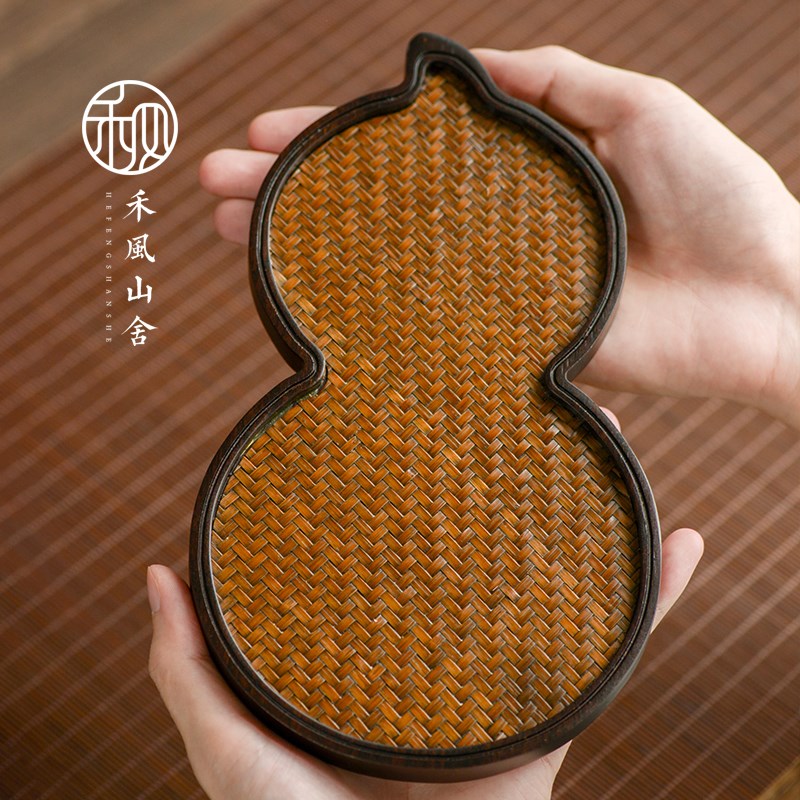 中式复古重竹手工竹编茶盘托盘壶承茶具茶几 紫砂壶垫小型干泡盘