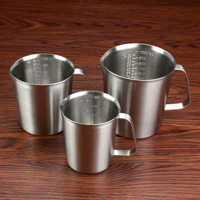 加厚304不锈钢测量水杯带内刻度不锈钢量杯凉水杯500ml 1000ml