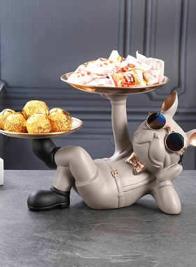 创意妖娆狗钥匙收纳摆件入户玄关桌面托盘鞋柜装饰品乔迁新居礼品