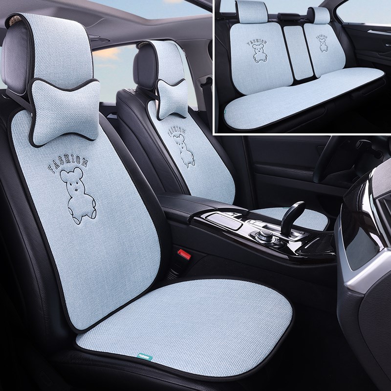 汽车坐垫四季通用亚麻小蛮腰夏季透气棉麻防滑凉垫卡通座套座椅垫