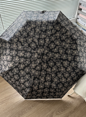赞msho油画系黑花雨伞upf50+自动晴雨两用女折叠防晒紫外线太阳伞