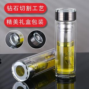 水杯轻奢高级感双层隔热玻璃杯家用高档杯子高硼硅水晶杯印字