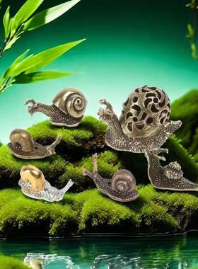 合金蜗牛摆件创意镀铜微雕动物蜗牛香插茶宠手把件古玩小摆件