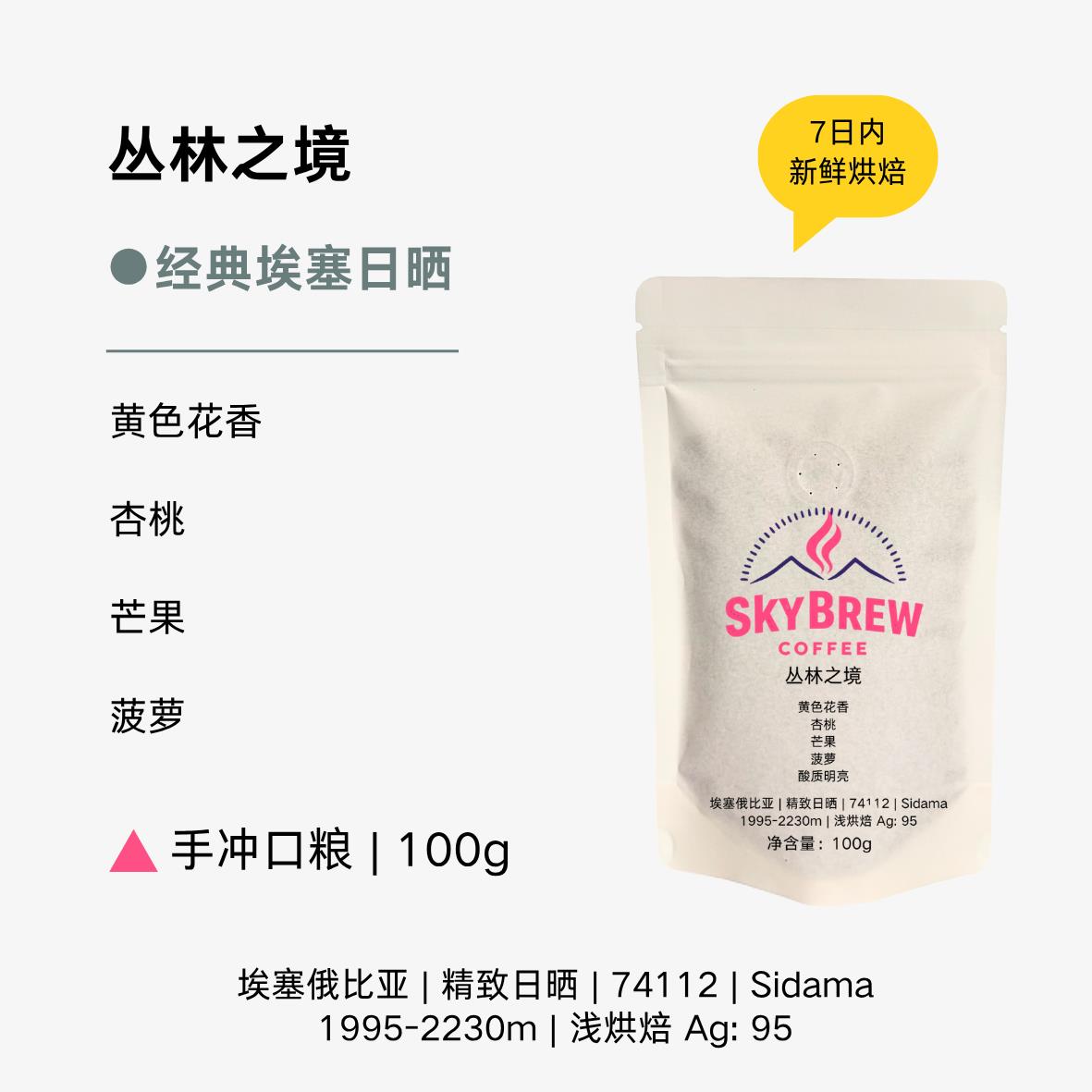 埃塞俄比亚 丛林之境 精致日晒 冠军产区 手冲咖啡豆 浅烘焙 100g
