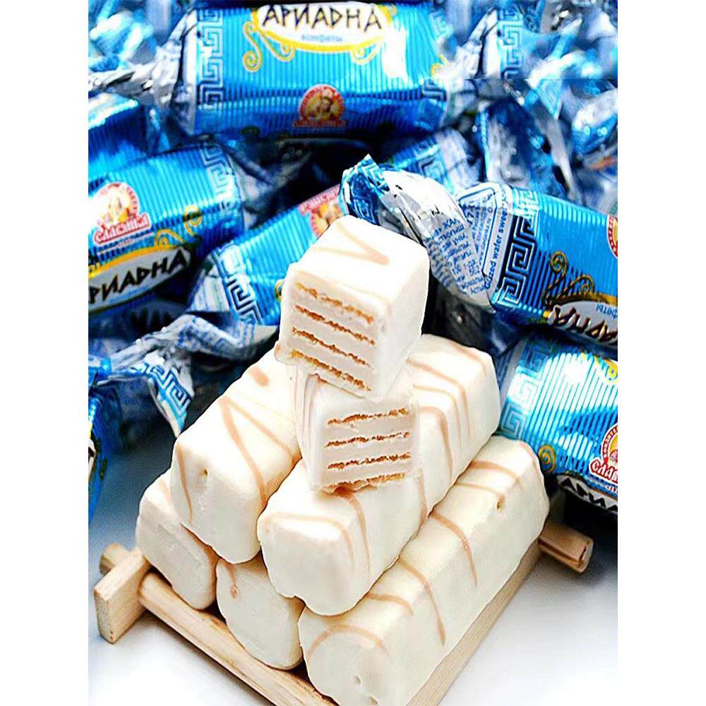 包邮俄罗斯进口斯拉夫酸奶威化炼乳白巧克力糖果喜糖休闲零食年货