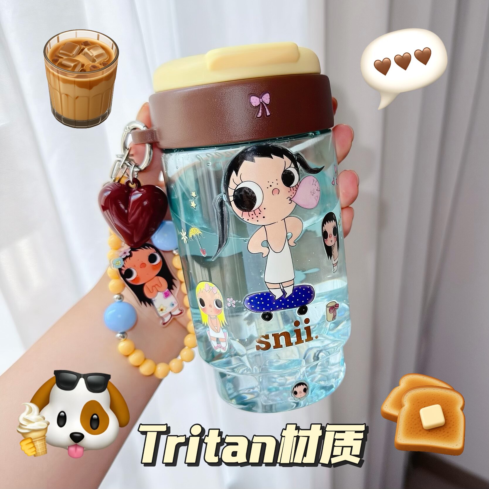 snii女小玉水杯咖啡杯新款高颜值夏日便携tritan健身吸管随手杯子